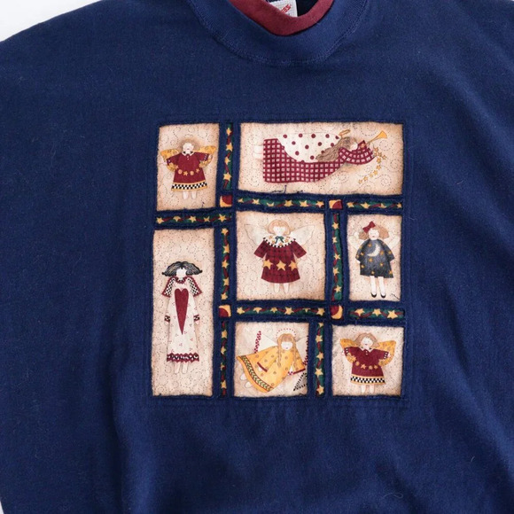Vintage Jerseys Navy Maroon Angels Patchwork Crewneck Sweater 2X - Picture 5 of 13